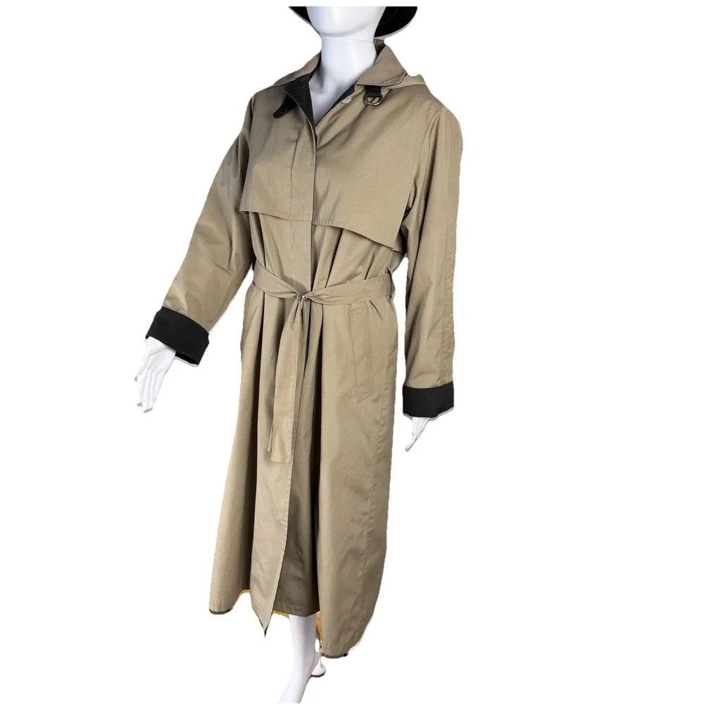 Vintage London Fog Women's Trench Coat Long black sherpa lining. SZ8 Made in USA